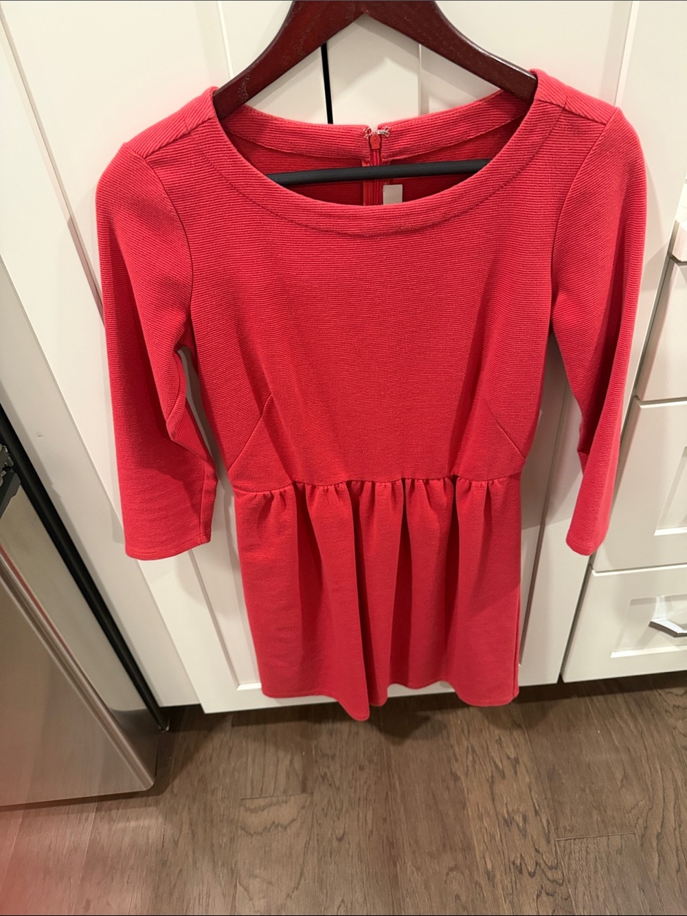 LOFT Coral Pink Long Sleeve Fit-and-Flare Dress